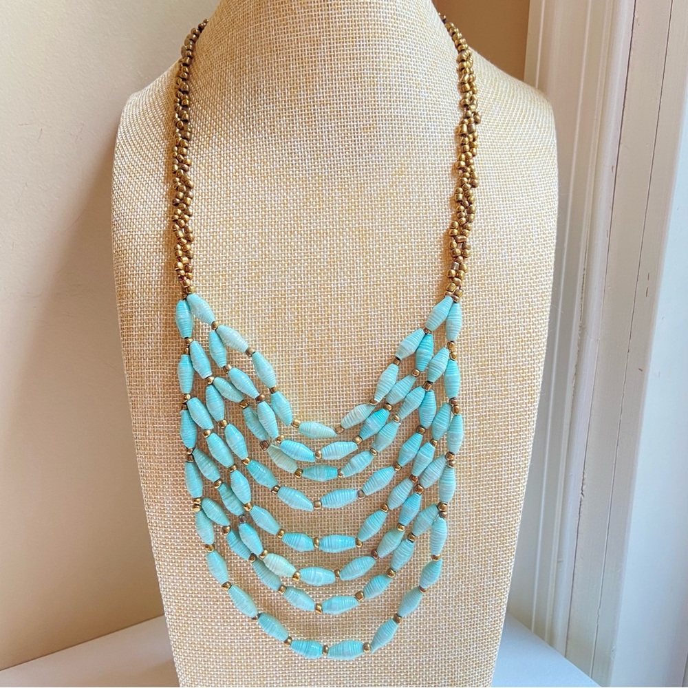 Noonday Collection Fair Trade layered paper bead necklace with bronze seed beads